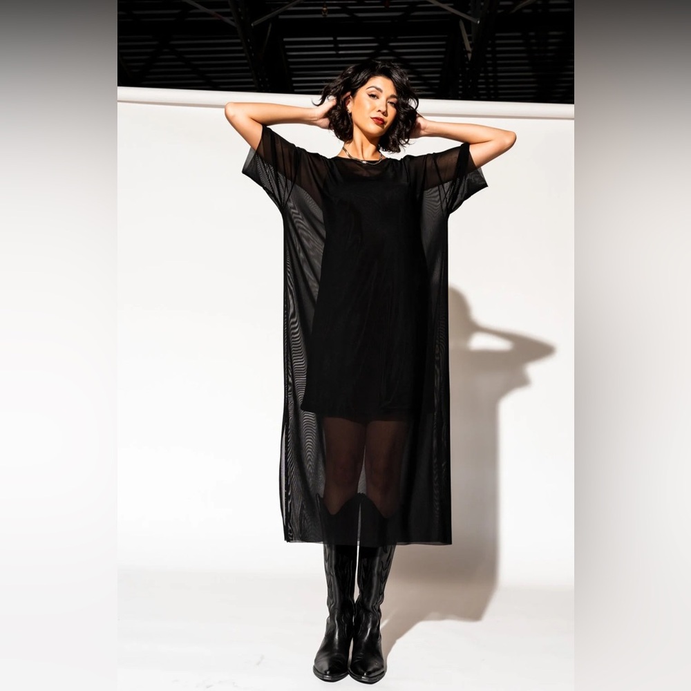 Dressed in LALA Karma Oversized Mesh Dress + Slip in Black